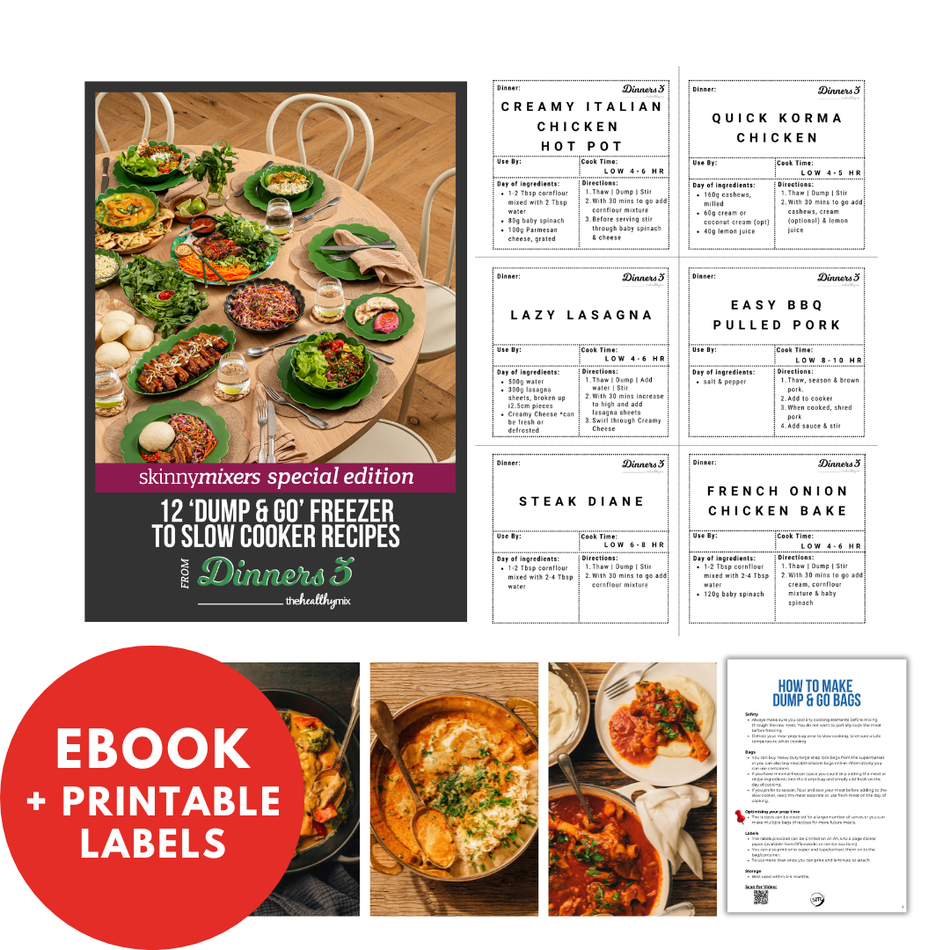 12 'Dump & Go' Freezer to Slow Cooker Recipes from Dinners 3 e-Book + printable labels