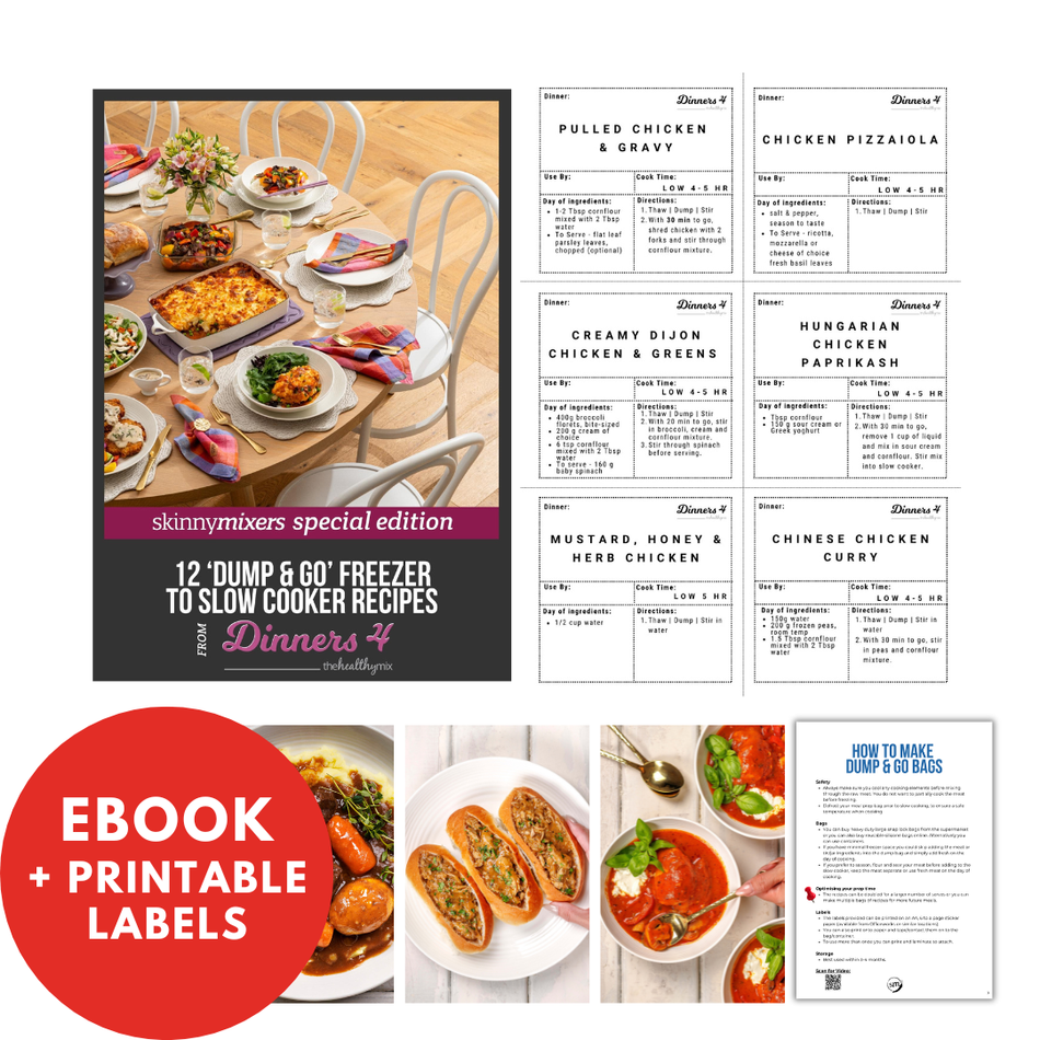12 'Dump & Go' Freezer to Slow Cooker Recipes from Dinners 4 e-Book + printable labels