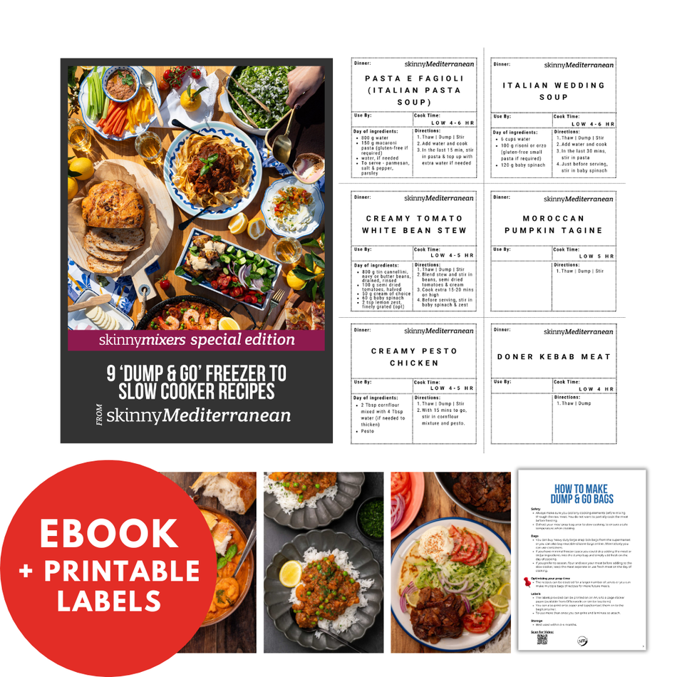 9 'Dump & Go' Freezer to Slow Cooker Recipes from SkinnyMediterranean e-Book + printable labels
